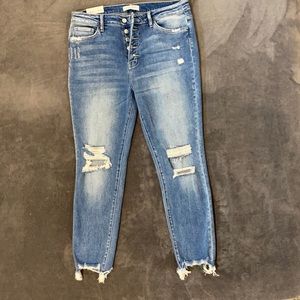 FLYING MONKEY SINCERITY - HIGH RISE EXPOSED BUTTON ANKLE SKINNY JEANS - SIZE 32